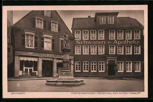 AK Solingen, Waffenschmied-Denkmal am Alten Markt