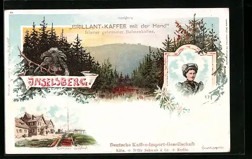 AK Inselsberg, Gothaer Gasthof, Landschaftsbild, Reklame für Brillant-Kaffee