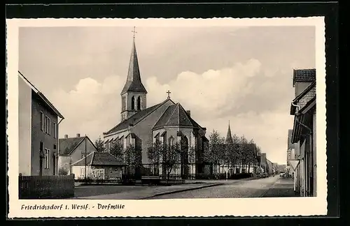 AK Friedrichsdorf i. Westf., Dorfmitte mit Kirche
