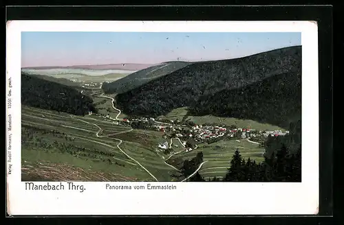 AK Manebach i. Thür., Panorama vom Emmastein aus gesehen
