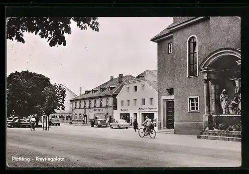 AK Plattling, Preysingplatz mit Rathaus