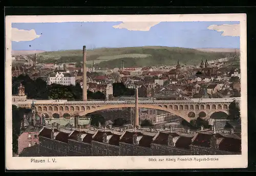 AK Plauen i. V., Blick zur König Friedrich August-Brücke