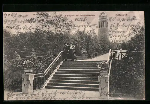 AK Bochum, Stadtpark mit Bismarckturm