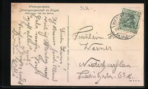 AK Johanngeorgenstadt i. Erzgeb., Totale mit Skiläufern im Winter