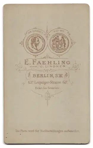 Fotografie E. Faehling, Berlin, Leipziger Str. 63, Portrait blondes Fräulein mit Dutt