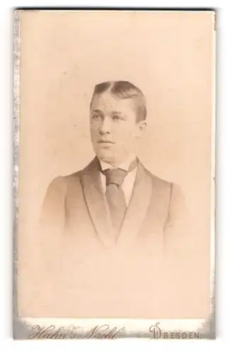 Fotografie Hahn's Nachfolger, Dresden, Waisenhausstr. 16, Portrait junger Mann mit Krawatte im Jackett