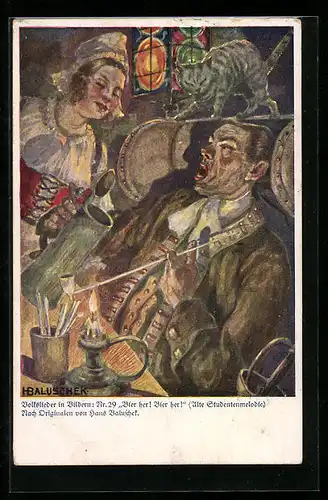 Künstler-AK Hans Baluschek: Volkslieder in Bildern: Bier her! Bier her!