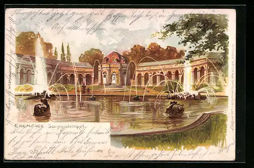 Lithographie Bayreuth, Eremitage, Sonnentempel