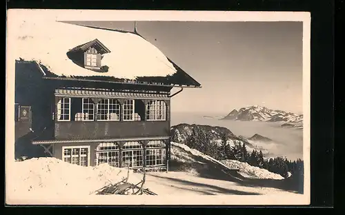 AK Oberstdorf, Alpenhotel Schönblick auf Schrattenwang im Winter