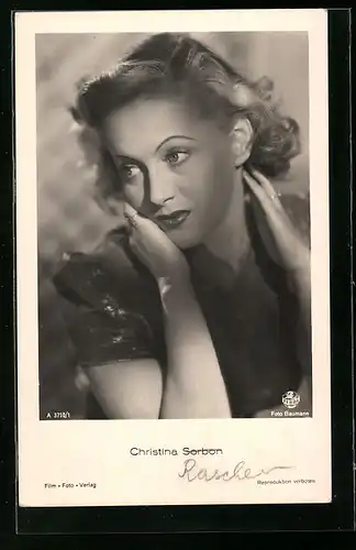 AK Schauspielerin Christina Sorbon, der Kopf auf die Hand gelegt