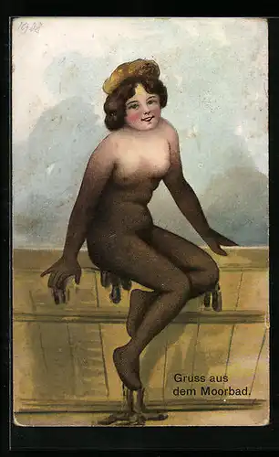 Künstler-AK Frau im Moorbad, Badekultur