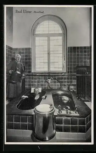 AK Bad Elster, Mann im Moorbad, Badekultur
