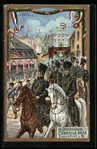 Künstler-AK Frankfurt a. M., 11. Deutsches Turnfest 1908, Gruppe a. d. Festzug