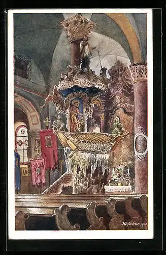 Künstler-AK E.F. Hofecker: Traunkirchen, Inneres der Kirche