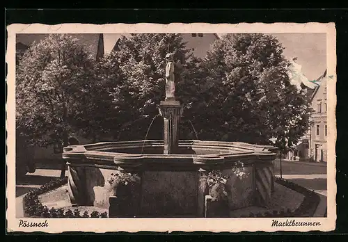 AK Pössneck, am Marktbrunnen, Landpoststempel