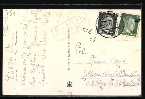 AK Cottbus, vor dem Stadttheater, Landpoststempel