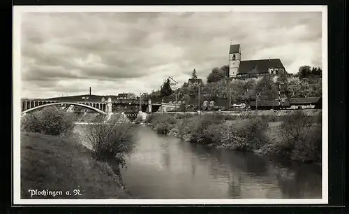 AK Plochingen a. N., Blick zur Kirche und auf die Brücke