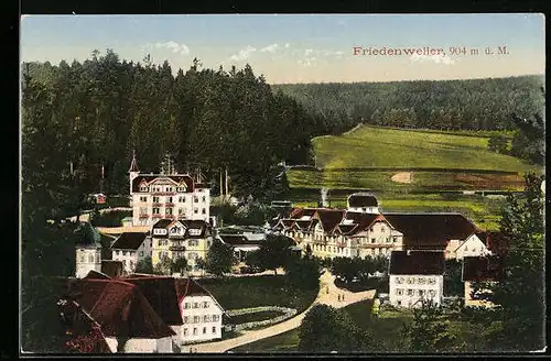 AK Friedenweiler, Blick auf die Siedlung am Wald, Station der Höllentalbahn
