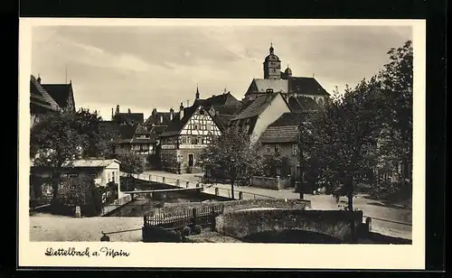 AK Dettelbach a. Main, kleine Brücke und Blick zur Kirche