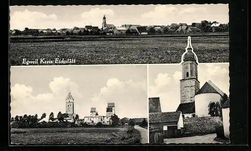 AK Egweil bei Eichstätt, Stadtpanorama mit der Kirche, Georg Trost Gemischtwaren