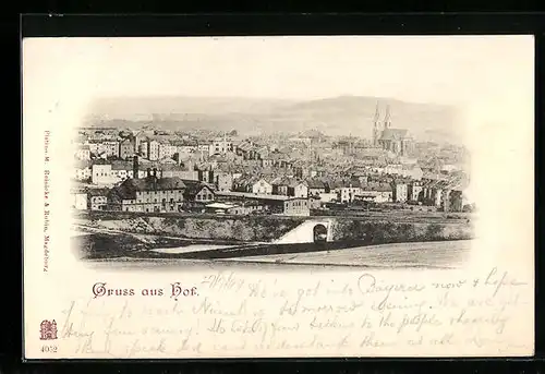 AK Hof, Generalansicht der Stadt, Blick zur Kirche hin