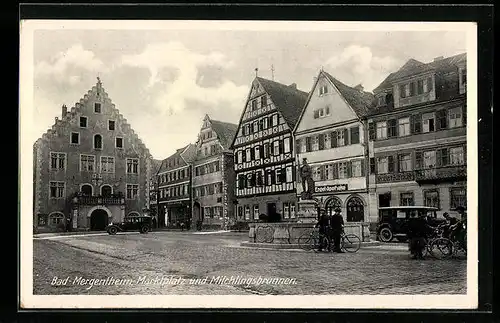 AK Bad Mergentheim, Marktplatz und Michlingsbrunnen