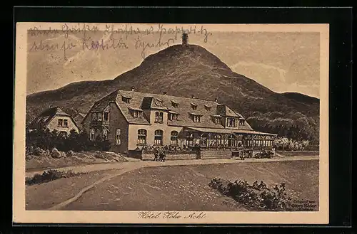 Künstler-AK Adenau, Wanderer vor dem Hotel Hohe Acht