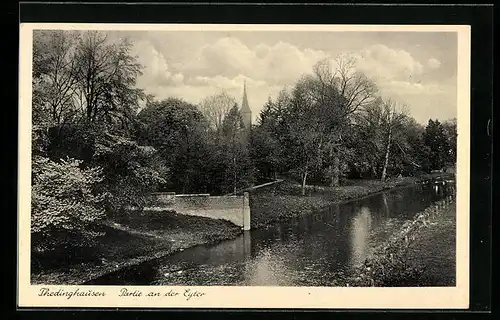 AK Thedinghausen, Partie am Ufer der Eyter, Blick zur Kirche