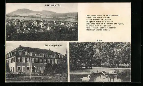 AK Freudental, Generalansicht, das Erholungsheim, Parkansicht