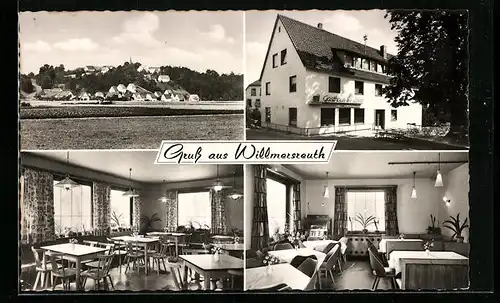 AK Willmersreuth, Ortspanorama, Gasthaus zur Linde, in den Gasträumen