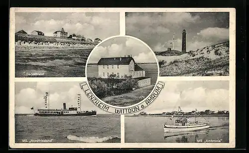 AK Wittdün a. Amrum, Leuchtturm, Badestrand, M.S. Nordfriesland, M.S. Ambronia, Lenzheim