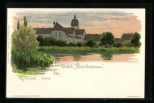 Künstler-AK Insel Reichenau, Uferanlagen am Kloster