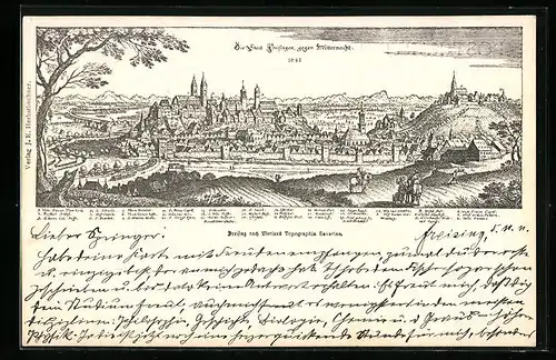 Künstler-AK Freising, Generalansicht der Stadt aus dem Jahre 1642