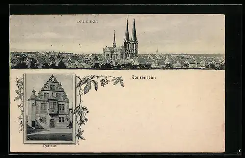 AK Gonsenheim, Totalansicht mit der Kirche, vor dem Rathaus