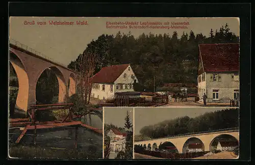 AK Welzheim, Eisenbahn Viadukt Laufenmühle mit Wasserfall