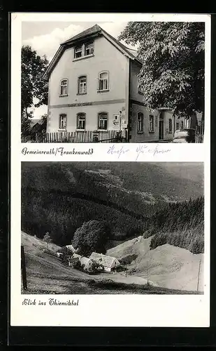 AK Gemeinreuth im Frankenwald, Blick ins Thiemitztal, Gasthaus und Pension Gemeinreuth