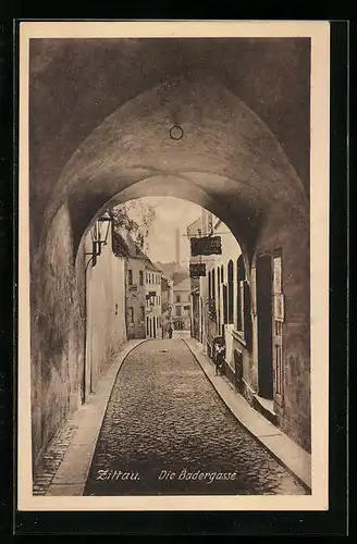 AK Zittau, Blick in die Badergasse