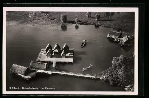 AK Unteruhldingen, Pfahlbauten vom Flugzeug aus