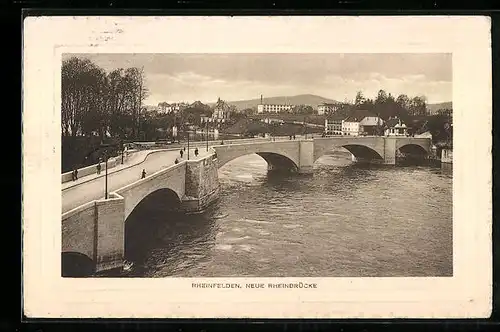 Präge-AK Rheinfelden, Passanten auf der neuen Rheinbrücke