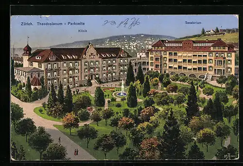 AK Zürich, Theodosianum, Parkseite mit Klinik und Sanatorium