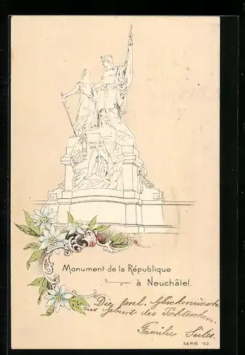 Präge-AK Neuchatel, Monument de la Republique