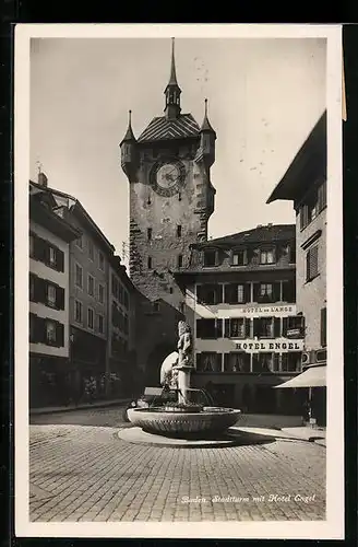 AK Baden, Stadtturm mit dem Hotel Engel