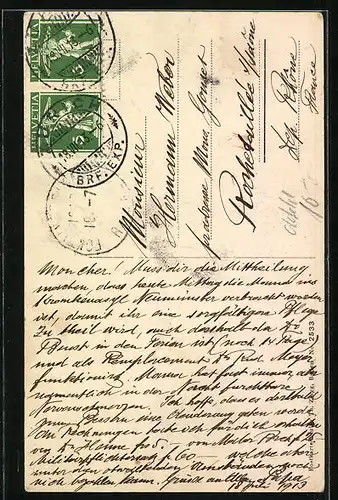 AK Baden, Brunnen und Hotel Engel am Stadtturm