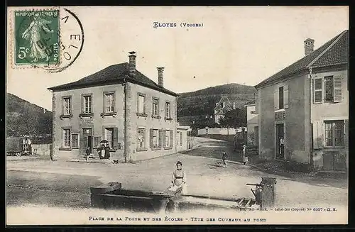 AK Eloyes, Place de la Poste et des Ecoles, Tete des Cuveaux au Fond