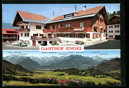 AK Oberstdorf-Schöllang, Gasthof Engel, Bes. Fam. Albrecht-Hauber, Ortsansicht aus der Vogelschau