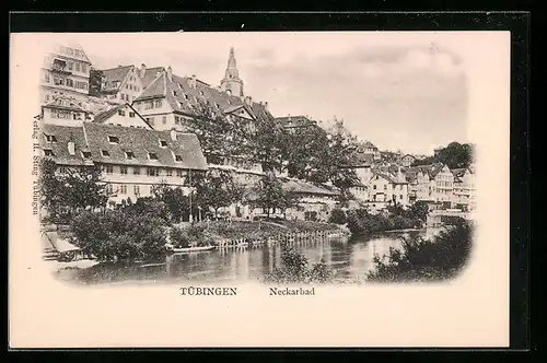 AK Tübingen, Neckarbad mit Häusern