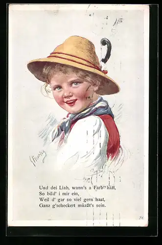 Künstler-AK Karl Feiertag: Süsses Mädchen mit Hut