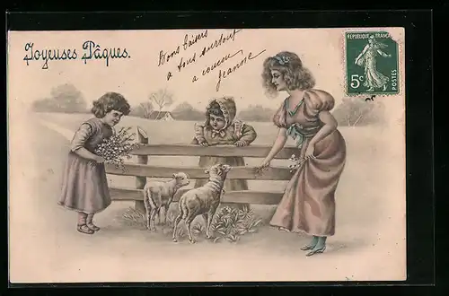 Künstler-AK V.K., Vienne Nr. 4034: Mädchen füttern Schäfchen