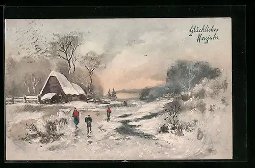 Künstler-AK V.K., Vienne Nr. 5035: Bewohner spazieren im Schnee