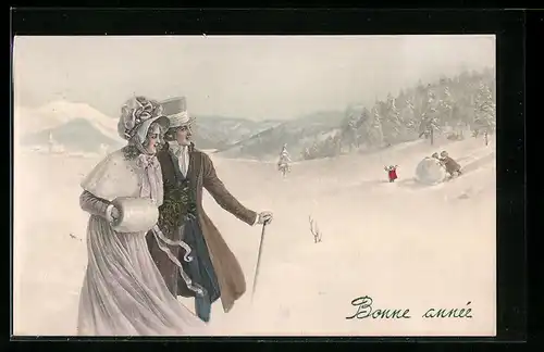 Künstler-AK V.K., Vienne Nr. 5000: Eltern schauen Kindern beim spielen im Schnee zu